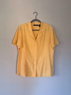 Vintage Liz Claiborne Collection Yellow Silk Blouse Pearl Buttons Size 16